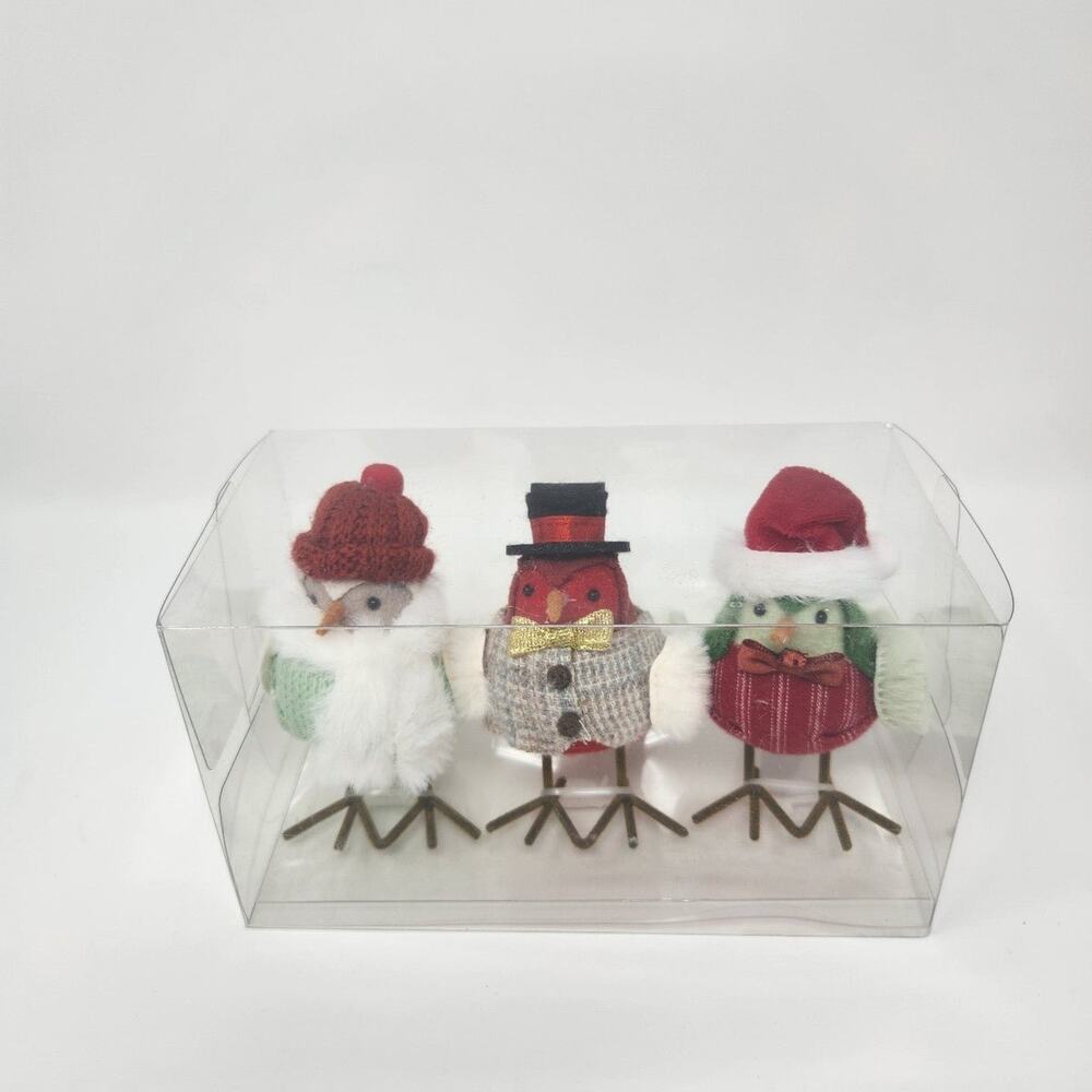 Red Green White Mini Felt Birds Set of 3